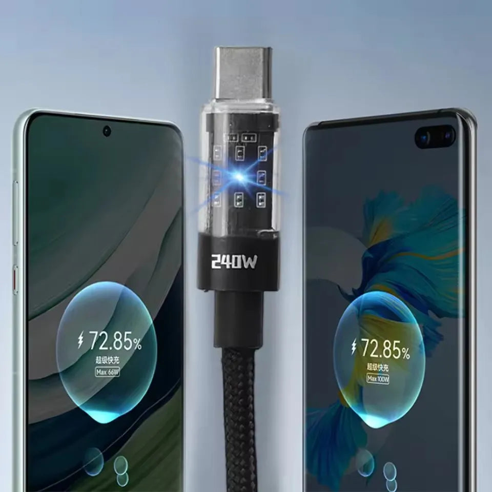 240W Nylon Cable USB Type C Super Fast Charging Cable For Samsung Xiaomi Huawei Honor LED Digital Display Fast Charger Data Cord