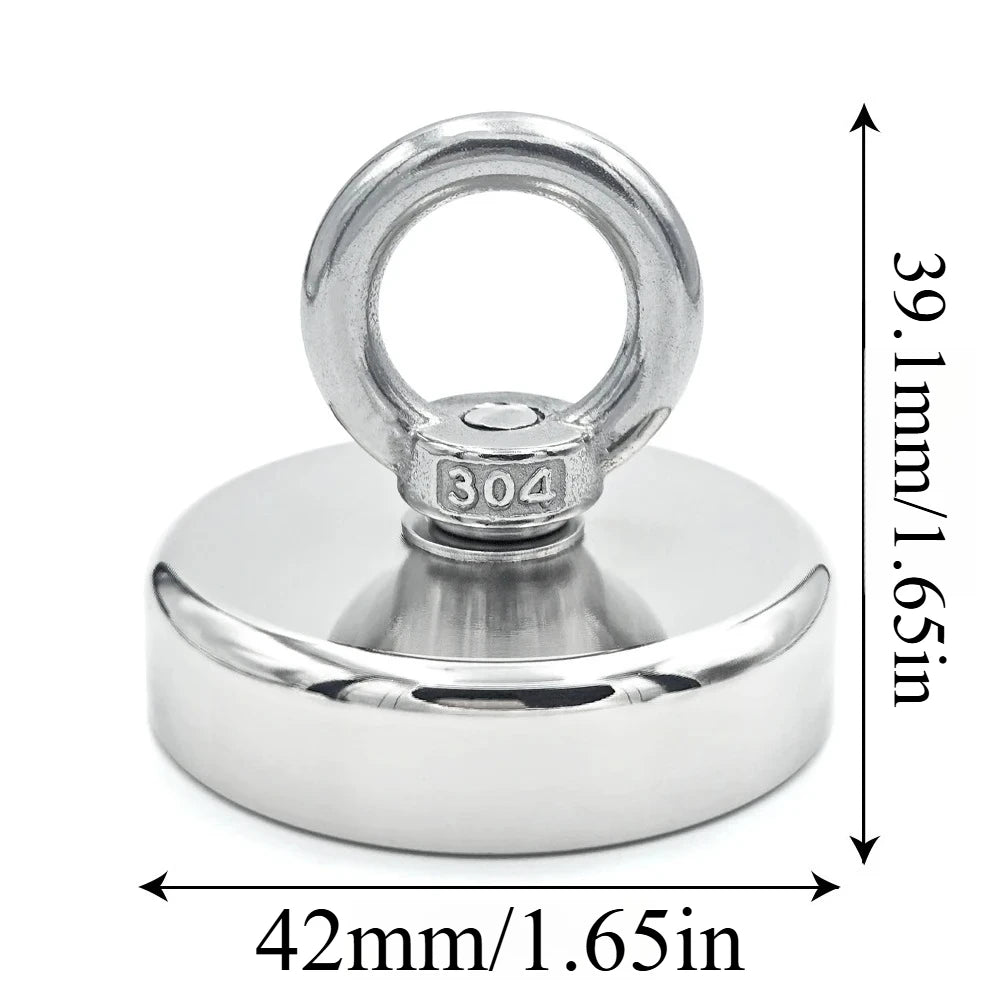 D16~D42mm Super Strong Neodymium Fishing Magnet N52 Heavy Duty Rare Earth Magnet with Countersunk Hole Eyebolt Salvage Magnetic