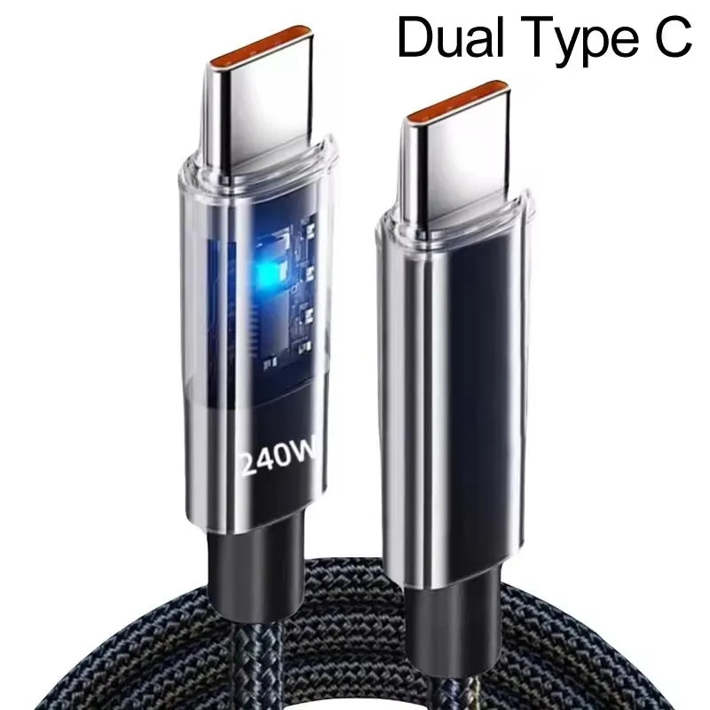 240W Nylon Cable USB Type C Super Fast Charging Cable For Samsung Xiaomi Huawei Honor LED Digital Display Fast Charger Data Cord
