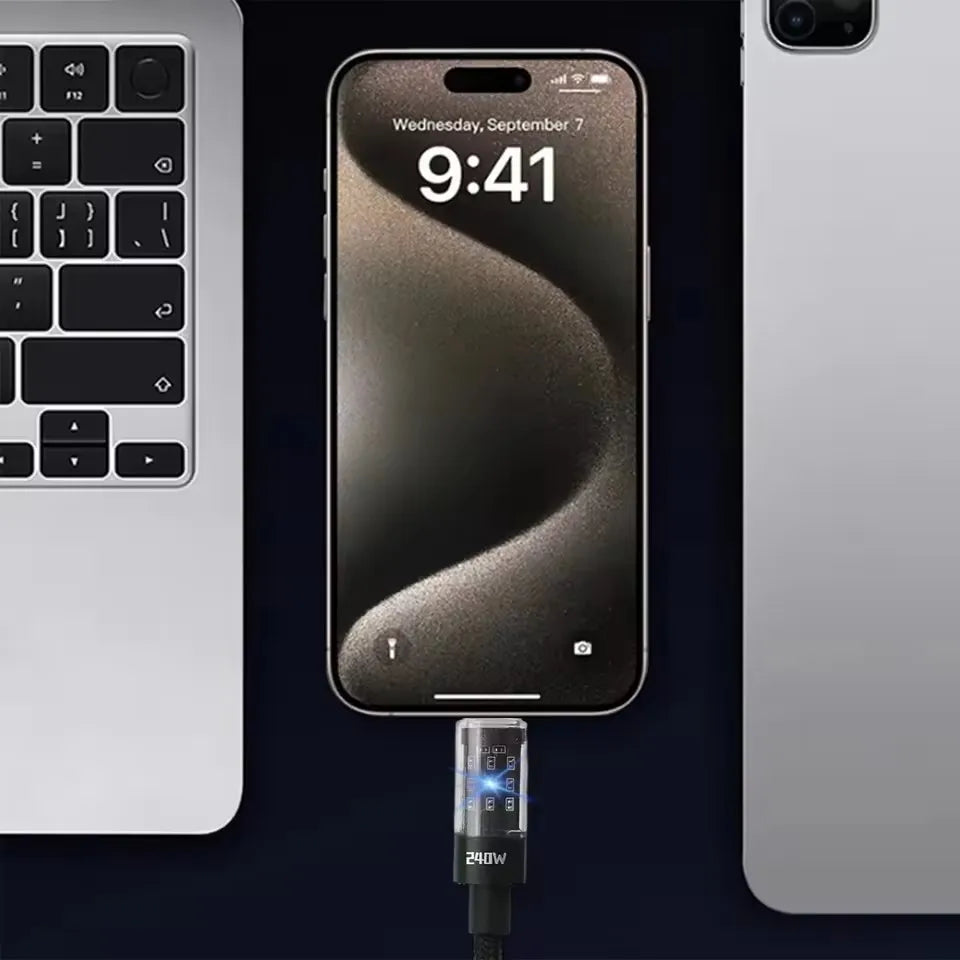 240W Nylon Cable USB Type C Super Fast Charging Cable For Samsung Xiaomi Huawei Honor LED Digital Display Fast Charger Data Cord
