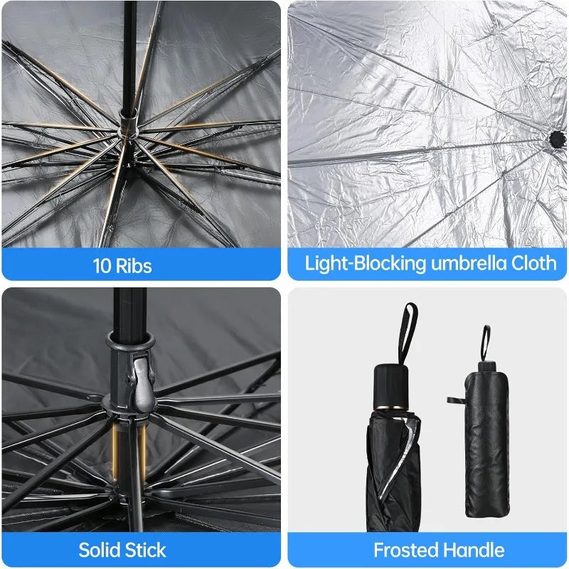 Car Windshield Sun Shade Umbrella – Foldable for Cars, SUVs, Trucks Front Window Sunshade with Heat Insulation & UV Protection