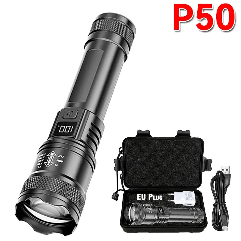 Ultra Bright P50 LED Flashlight Tactical EDC Zoomable Handheld Torch Emergency Spotlight  14500 18650 Battery